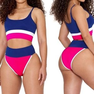 Pink and blue tw piece swim